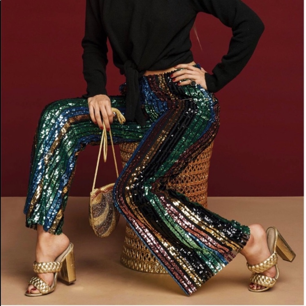Show Me You MUMu Sequin Stripe Wide-Leg Pants - Multicolor